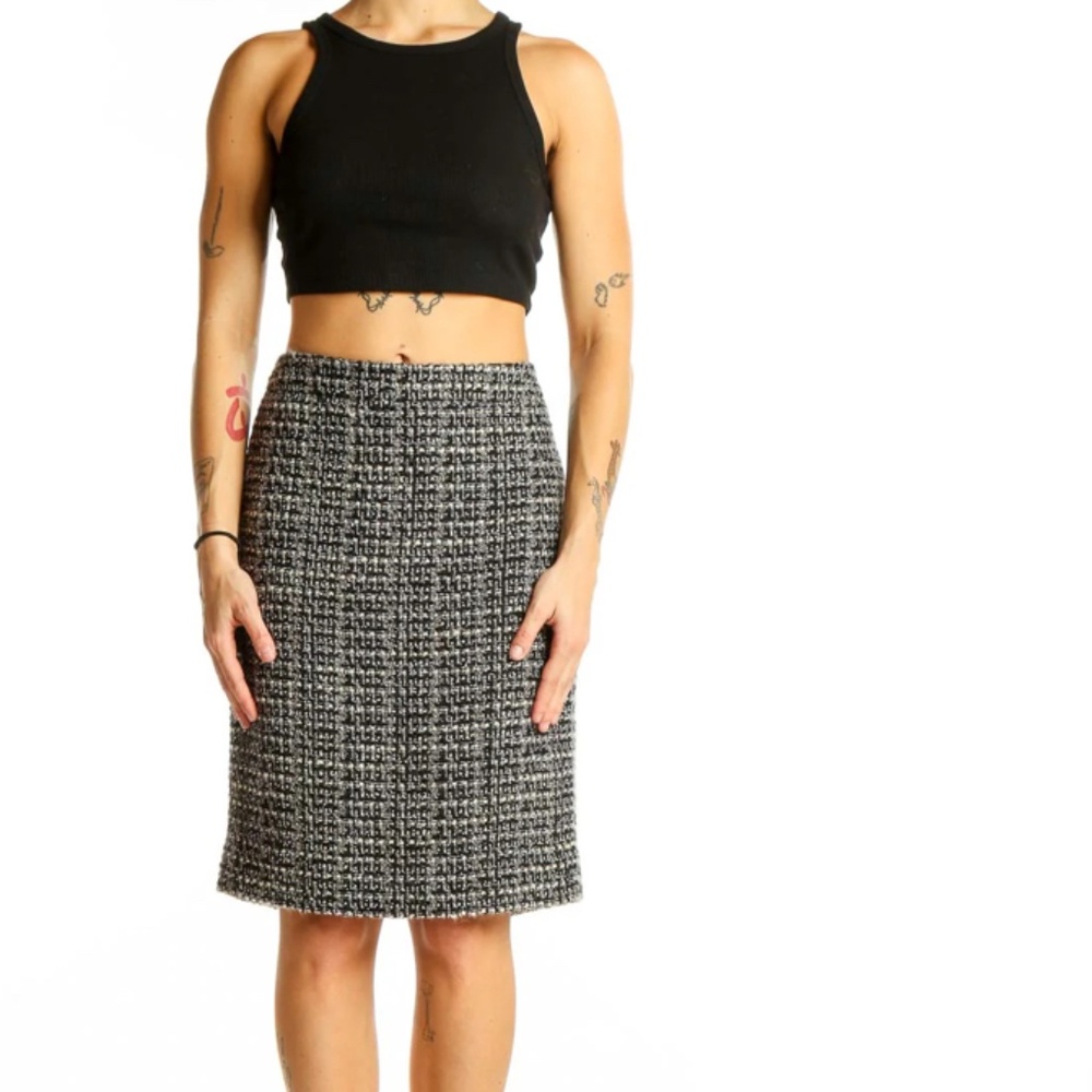 J Crew Factory The Pencil Skirt Tweed Boucle Wool Blend Black Grey Ivory SZ 2 - Picture 2 of 12